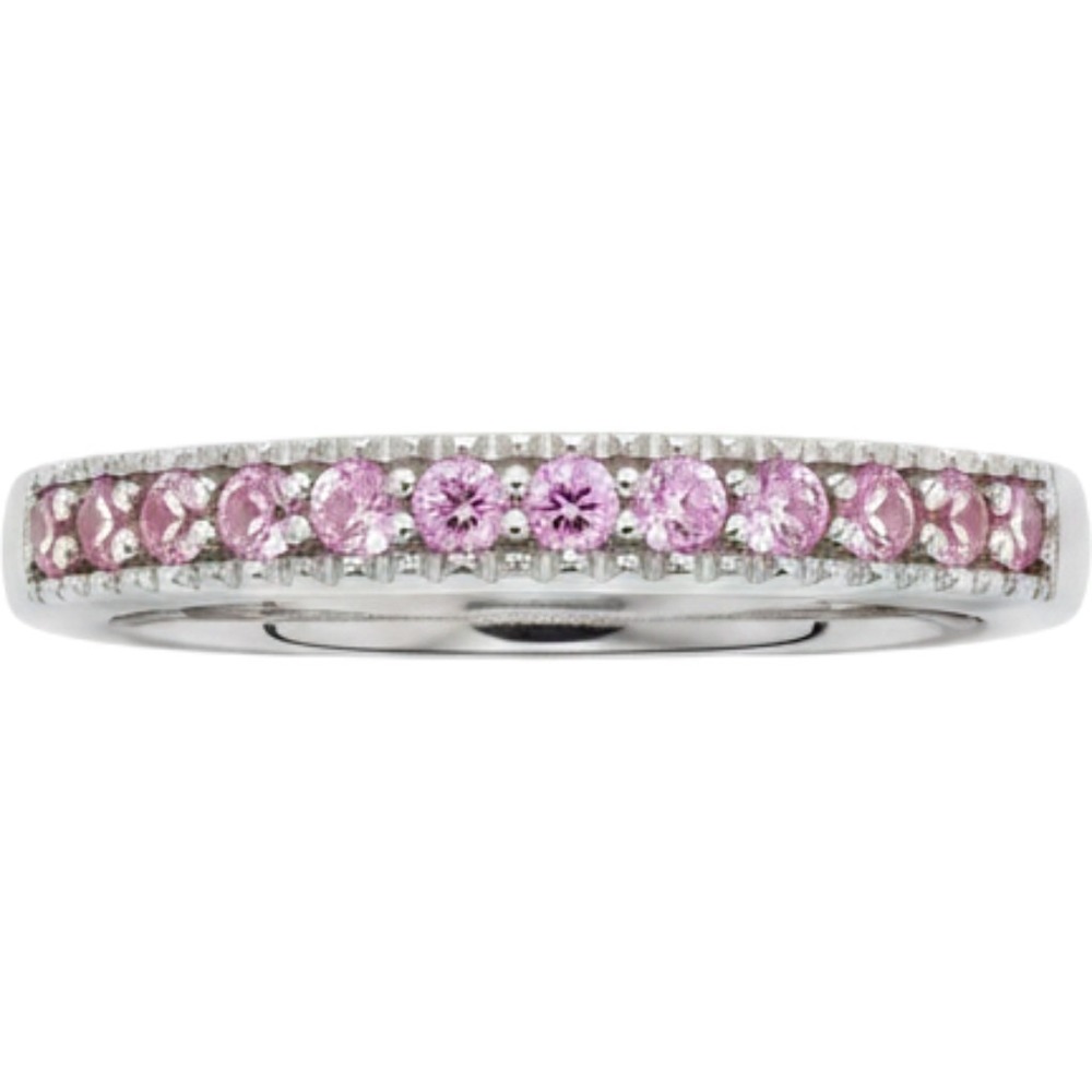 Sterling Silver 925 LJ Pink Stone Channel Set Stackable Band Ring Size 7.25